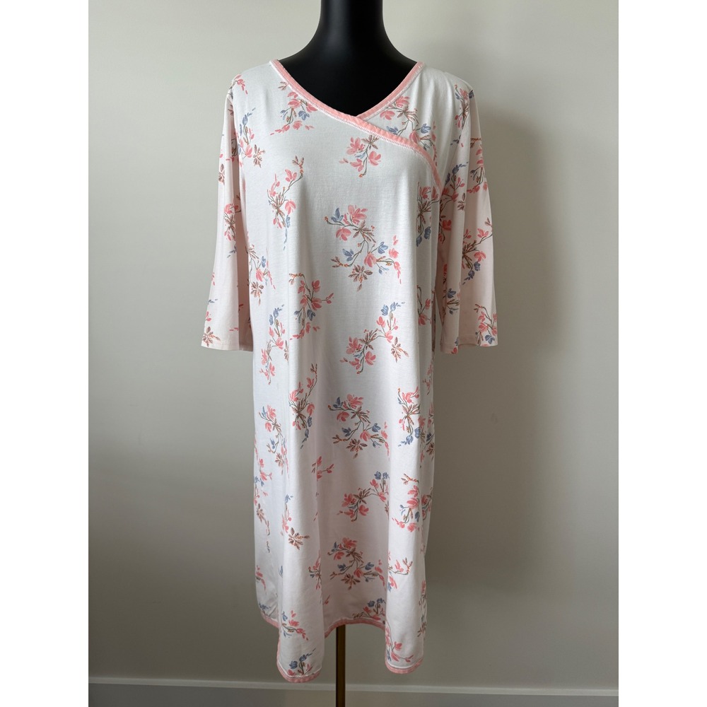 Garnet Hill Green Cotton Floral Nightgown Pink Blue White Midi Sleep Dress L